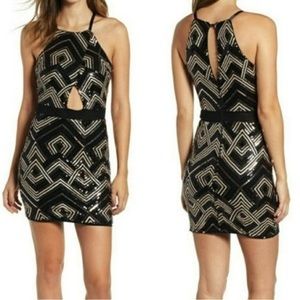 NEW Leith bodycon sequin dress black gold cutouts cocktail party fits size 4 6 8